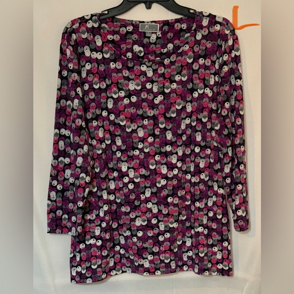 JM Collection Purple and Pink Patterned Top